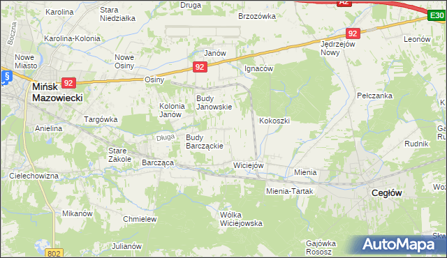 mapa Tyborów gmina Cegłów, Tyborów gmina Cegłów na mapie Targeo