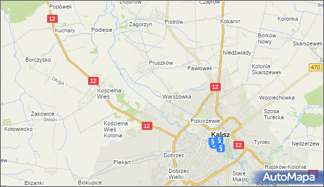 mapa Warszówka gmina Blizanów, Warszówka gmina Blizanów na mapie Targeo