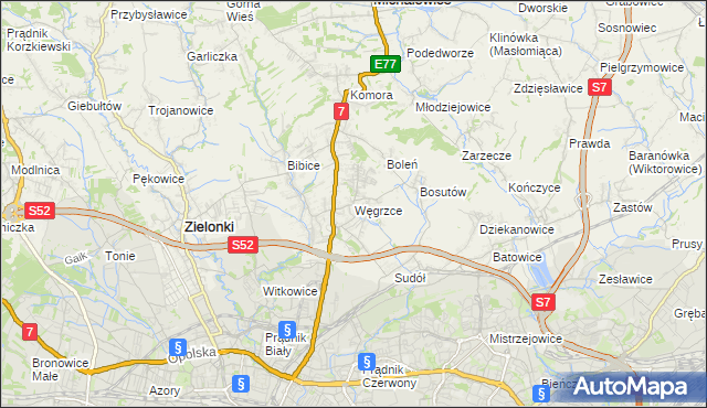 mapa Węgrzce gmina Zielonki, Węgrzce gmina Zielonki na mapie Targeo