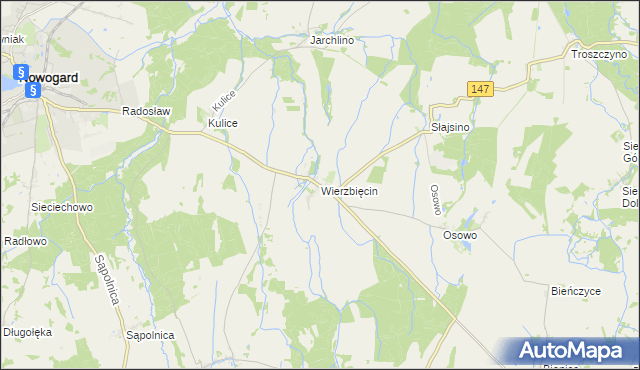 mapa Wierzbięcin gmina Nowogard, Wierzbięcin gmina Nowogard na mapie Targeo