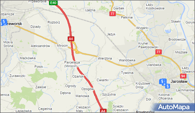 mapa Wierzbna gmina Pawłosiów, Wierzbna gmina Pawłosiów na mapie Targeo