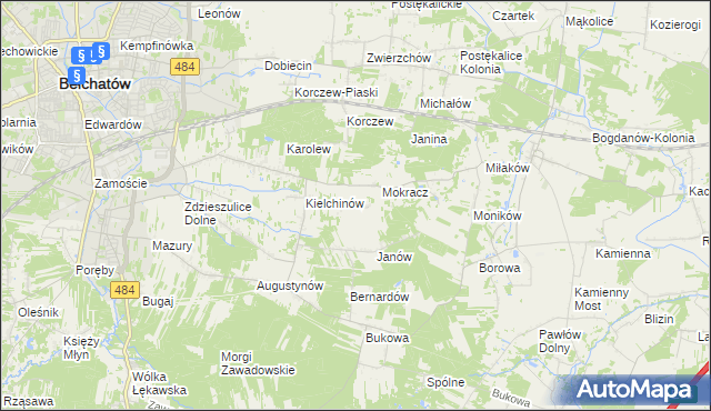 mapa Wiktorów gmina Bełchatów, Wiktorów gmina Bełchatów na mapie Targeo
