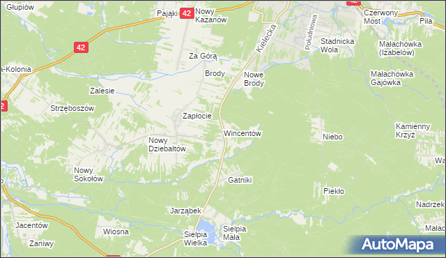 mapa Wincentów gmina Końskie, Wincentów gmina Końskie na mapie Targeo