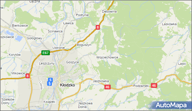 mapa Wojciechowice gmina Kłodzko, Wojciechowice gmina Kłodzko na mapie Targeo