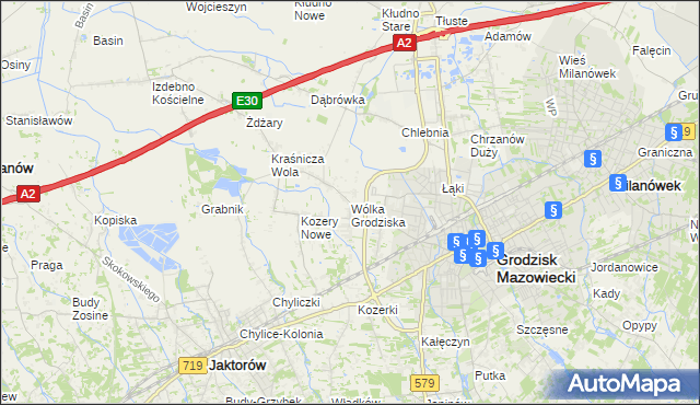 mapa Wólka Grodziska gmina Grodzisk Mazowiecki, Wólka Grodziska gmina Grodzisk Mazowiecki na mapie Targeo