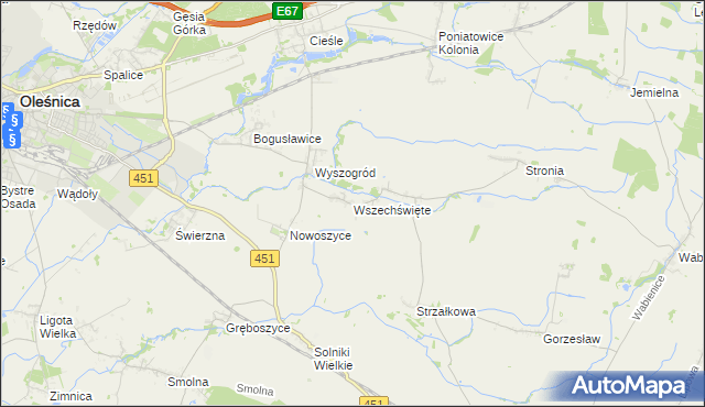 mapa Wszechświęte gmina Oleśnica, Wszechświęte gmina Oleśnica na mapie Targeo