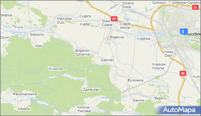 mapa Żabiniec gmina Kluczbork, Żabiniec gmina Kluczbork na mapie Targeo