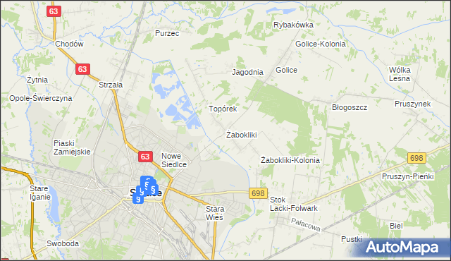 mapa Żabokliki gmina Siedlce, Żabokliki gmina Siedlce na mapie Targeo