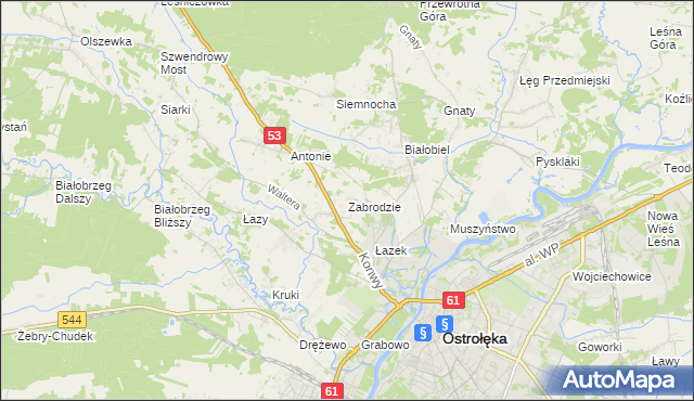 mapa Zabrodzie gmina Olszewo-Borki, Zabrodzie gmina Olszewo-Borki na mapie Targeo