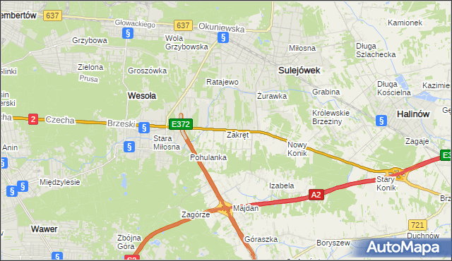 mapa Zakręt gmina Wiązowna, Zakręt gmina Wiązowna na mapie Targeo