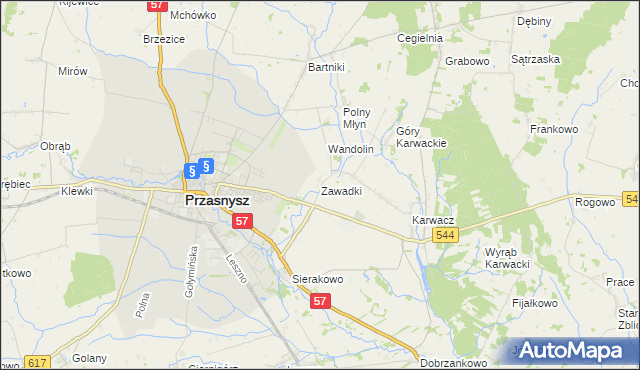 mapa Zawadki gmina Przasnysz, Zawadki gmina Przasnysz na mapie Targeo