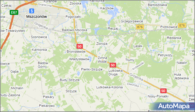 mapa Zimna Woda gmina Mszczonów, Zimna Woda gmina Mszczonów na mapie Targeo