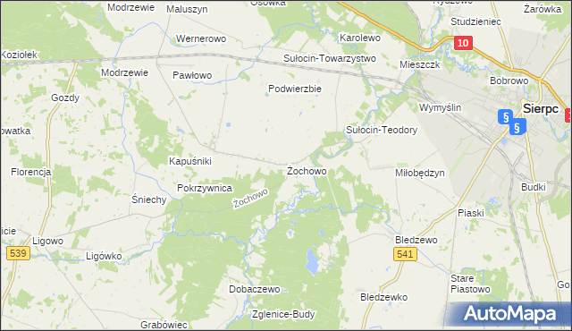 mapa Żochowo gmina Sierpc, Żochowo gmina Sierpc na mapie Targeo