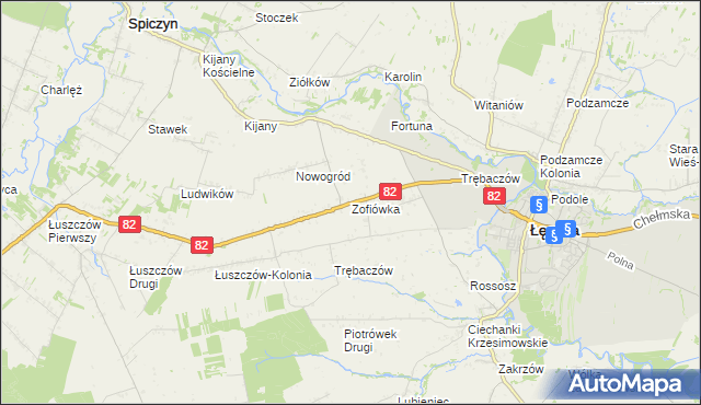 mapa Zofiówka gmina Łęczna, Zofiówka gmina Łęczna na mapie Targeo