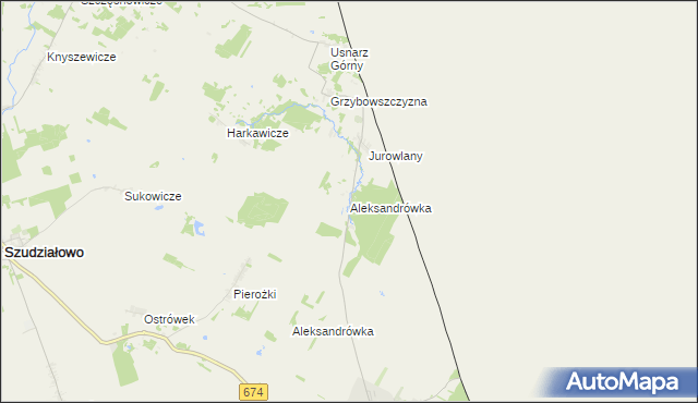 mapa Aleksandrówka gmina Krynki, Aleksandrówka gmina Krynki na mapie Targeo