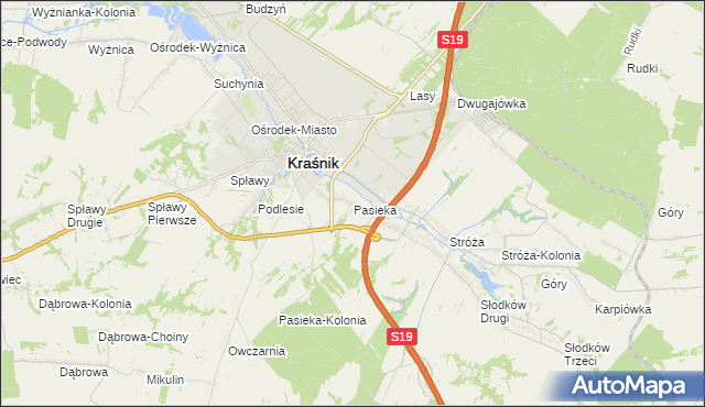 mapa Pasieka gmina Kraśnik, Pasieka gmina Kraśnik na mapie Targeo