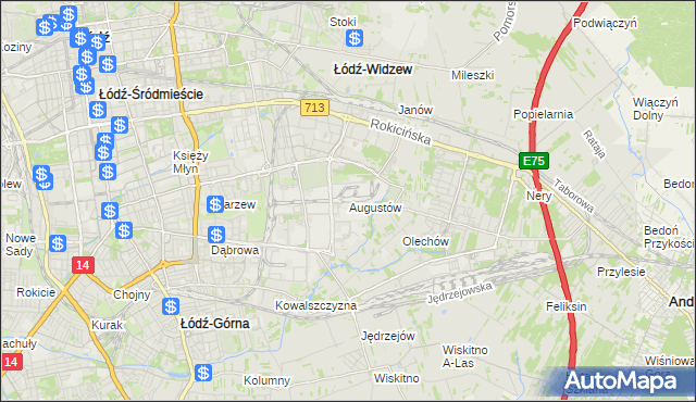 mapa Augustów gmina Łódź, Augustów gmina Łódź na mapie Targeo