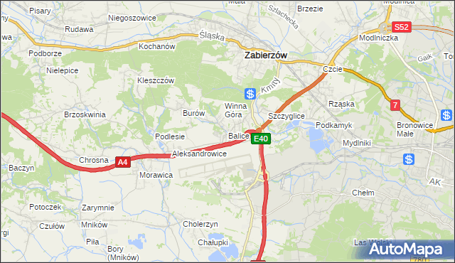 mapa Balice gmina Zabierzów, Balice gmina Zabierzów na mapie Targeo