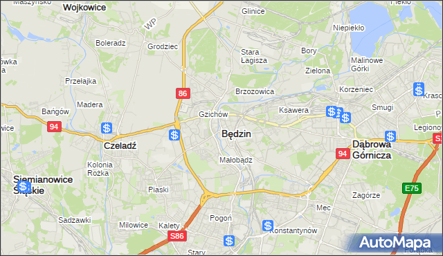 mapa Będzin, Będzin na mapie Targeo