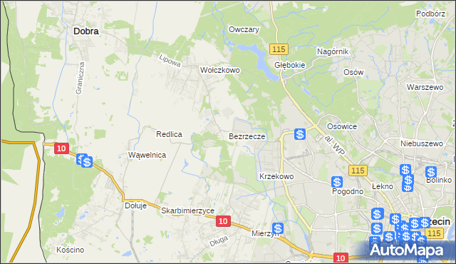 mapa Bezrzecze, Bezrzecze na mapie Targeo