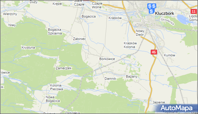 mapa Borkowice gmina Kluczbork, Borkowice gmina Kluczbork na mapie Targeo