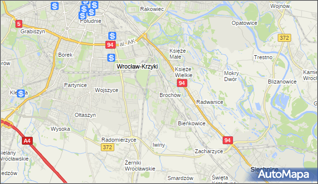 mapa Brochów gmina Wrocław, Brochów gmina Wrocław na mapie Targeo