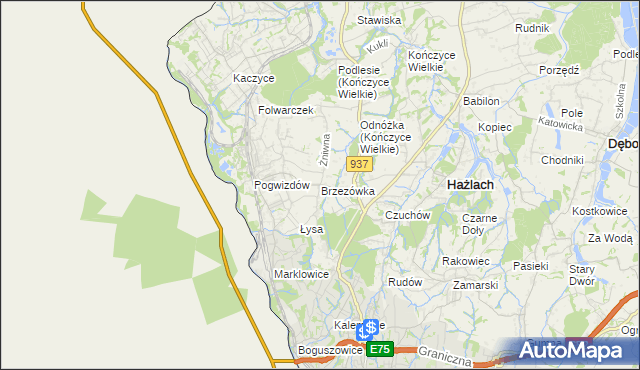 mapa Brzezówka gmina Hażlach, Brzezówka gmina Hażlach na mapie Targeo