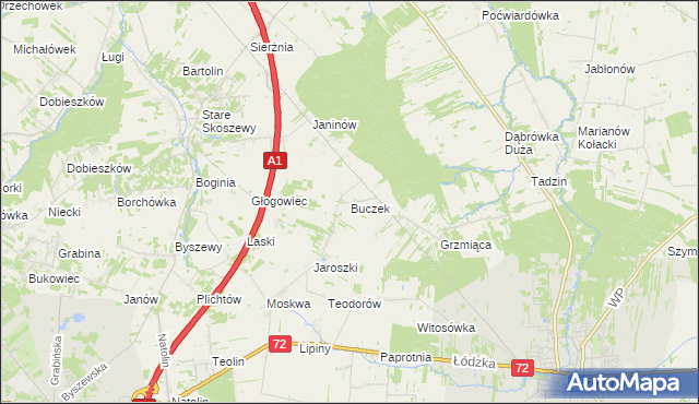 mapa Buczek gmina Brzeziny, Buczek gmina Brzeziny na mapie Targeo