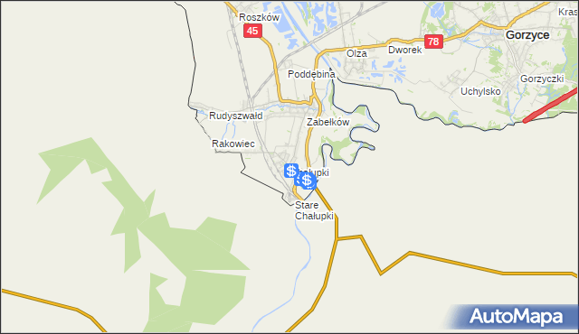 mapa Chałupki gmina Krzyżanowice, Chałupki gmina Krzyżanowice na mapie Targeo