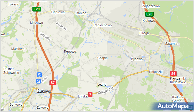 mapa Czaple gmina Żukowo, Czaple gmina Żukowo na mapie Targeo