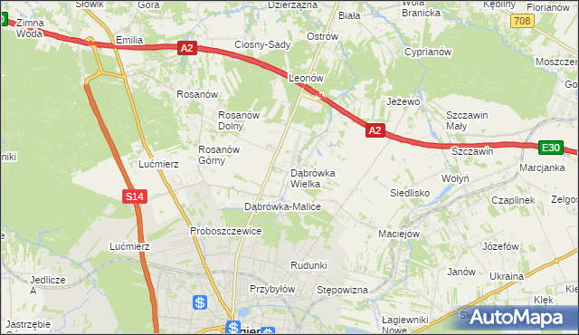 mapa Dąbrówka Wielka gmina Zgierz, Dąbrówka Wielka gmina Zgierz na mapie Targeo