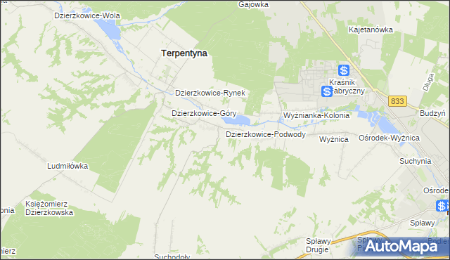 mapa Dzierzkowice-Podwody, Dzierzkowice-Podwody na mapie Targeo