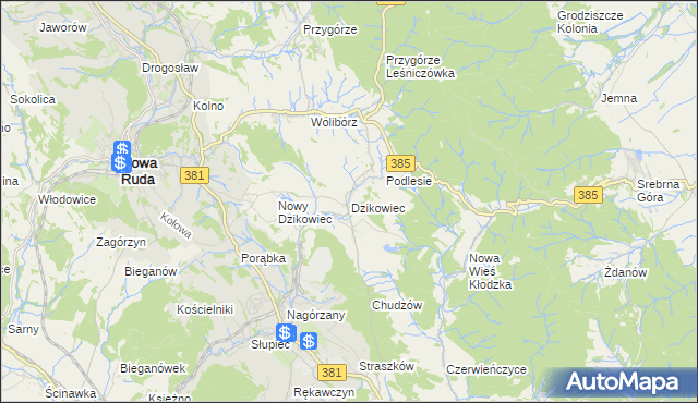 mapa Dzikowiec gmina Nowa Ruda, Dzikowiec gmina Nowa Ruda na mapie Targeo