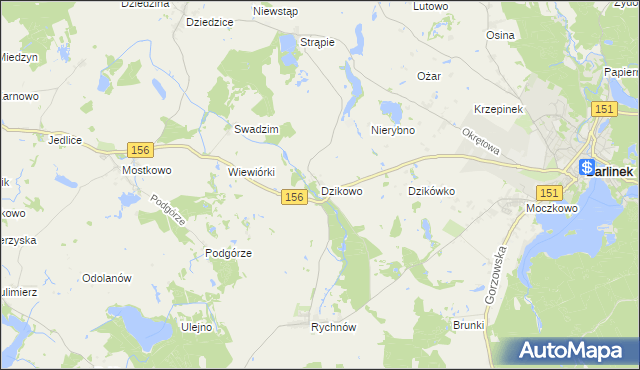 mapa Dzikowo gmina Barlinek, Dzikowo gmina Barlinek na mapie Targeo