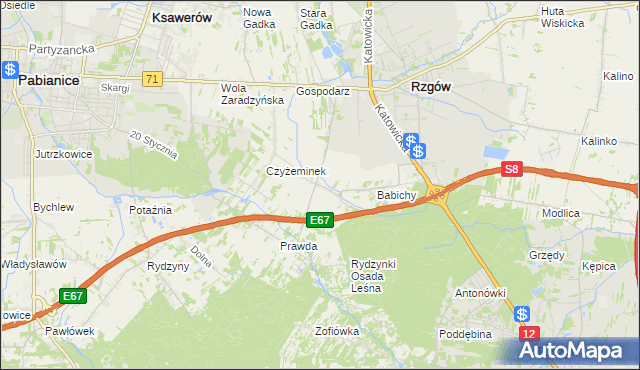 mapa Guzew gmina Rzgów, Guzew gmina Rzgów na mapie Targeo