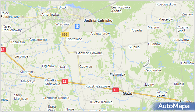 mapa Gzowskie Budy, Gzowskie Budy na mapie Targeo