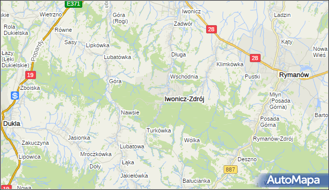 mapa Iwonicz-Zdrój, Iwonicz-Zdrój na mapie Targeo