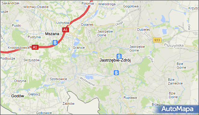 mapa Jastrzębie-Zdrój, Jastrzębie-Zdrój na mapie Targeo