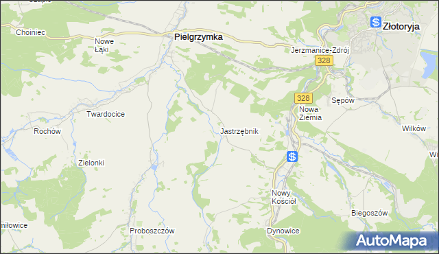 mapa Jastrzębnik gmina Pielgrzymka, Jastrzębnik gmina Pielgrzymka na mapie Targeo