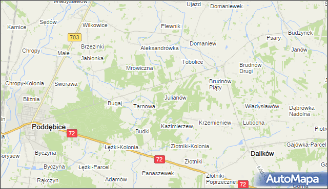 mapa Julianów gmina Dalików, Julianów gmina Dalików na mapie Targeo