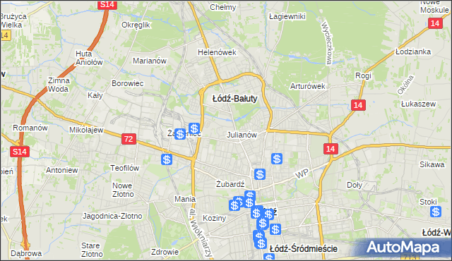 mapa Julianów gmina Łódź, Julianów gmina Łódź na mapie Targeo