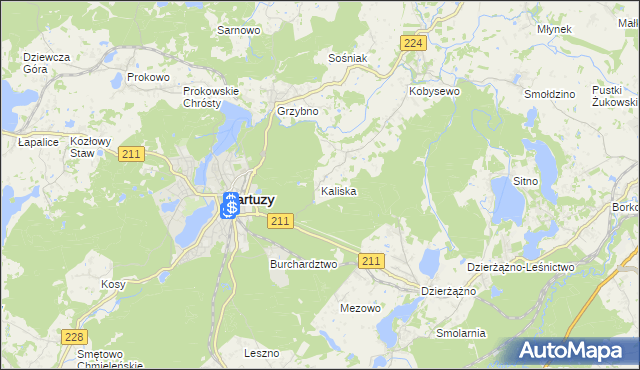 mapa Kaliska gmina Kartuzy, Kaliska gmina Kartuzy na mapie Targeo