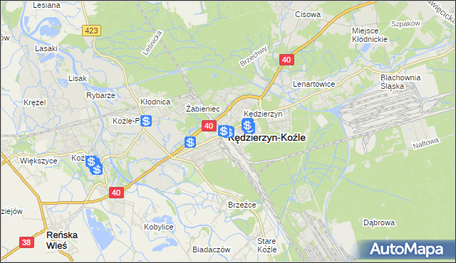 mapa Kędzierzyna-Koźle, Kędzierzyn-Koźle na mapie Targeo