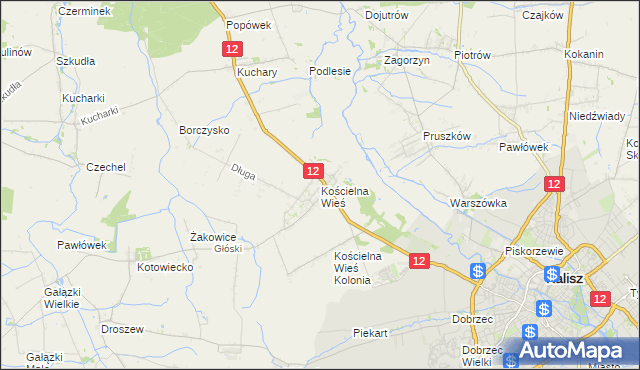 mapa Kościelna Wieś gmina Gołuchów, Kościelna Wieś gmina Gołuchów na mapie Targeo