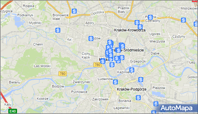 mapa Krakowa, Kraków na mapie Targeo