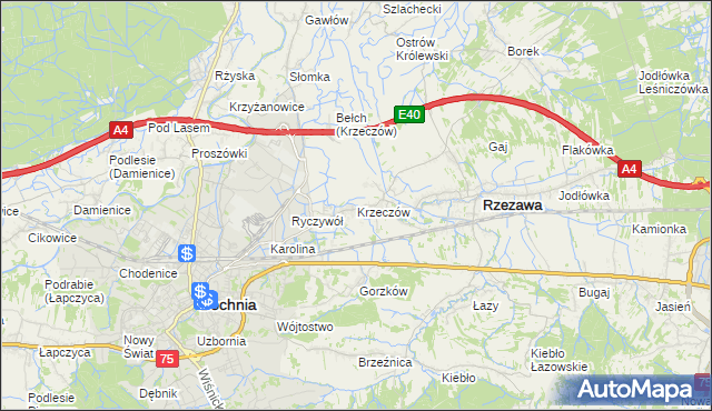 mapa Krzeczów gmina Rzezawa, Krzeczów gmina Rzezawa na mapie Targeo