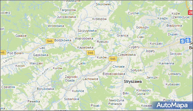 mapa Kuków gmina Stryszawa, Kuków gmina Stryszawa na mapie Targeo