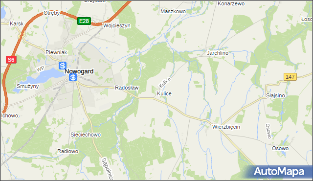 mapa Kulice gmina Nowogard, Kulice gmina Nowogard na mapie Targeo