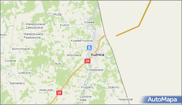 mapa Kuźnica powiat sokólski, Kuźnica powiat sokólski na mapie Targeo