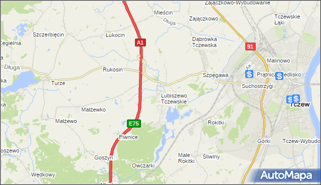 mapa Lubiszewo Tczewskie, Lubiszewo Tczewskie na mapie Targeo